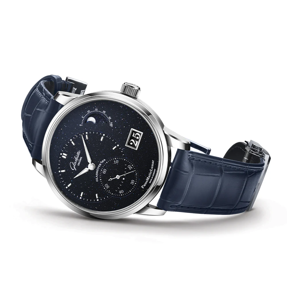 PanoMaticLunar Platinum Automatic Limited Edition 40mm - Blue on Leather Strap - Image 11