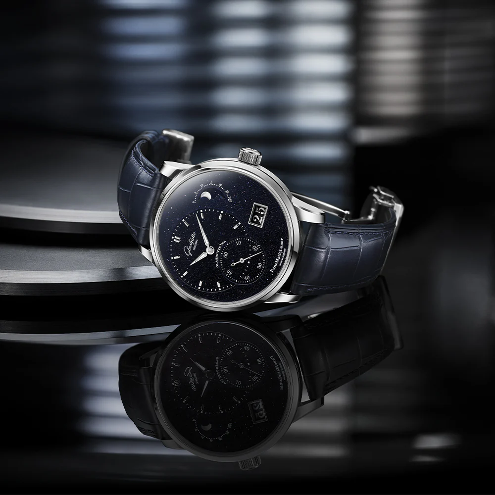 PanoMaticLunar Platinum Automatic Limited Edition 40mm - Blue on Leather Strap - Image 2
