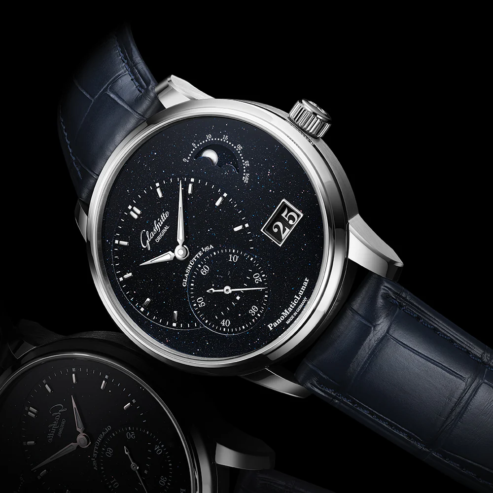 PanoMaticLunar Platinum Automatic Limited Edition 40mm - Blue on Leather Strap - Image 3