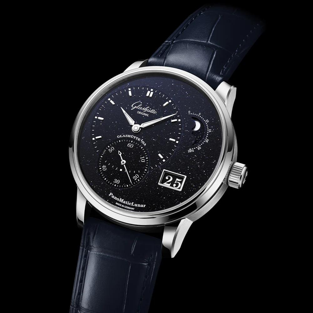 PanoMaticLunar Platinum Automatic Limited Edition 40mm - Blue on Leather Strap - Image 4