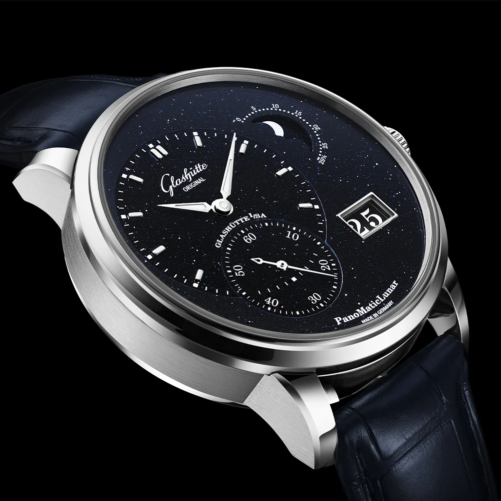 PanoMaticLunar Platinum Automatic Limited Edition 40mm - Blue on Leather Strap - Image 5