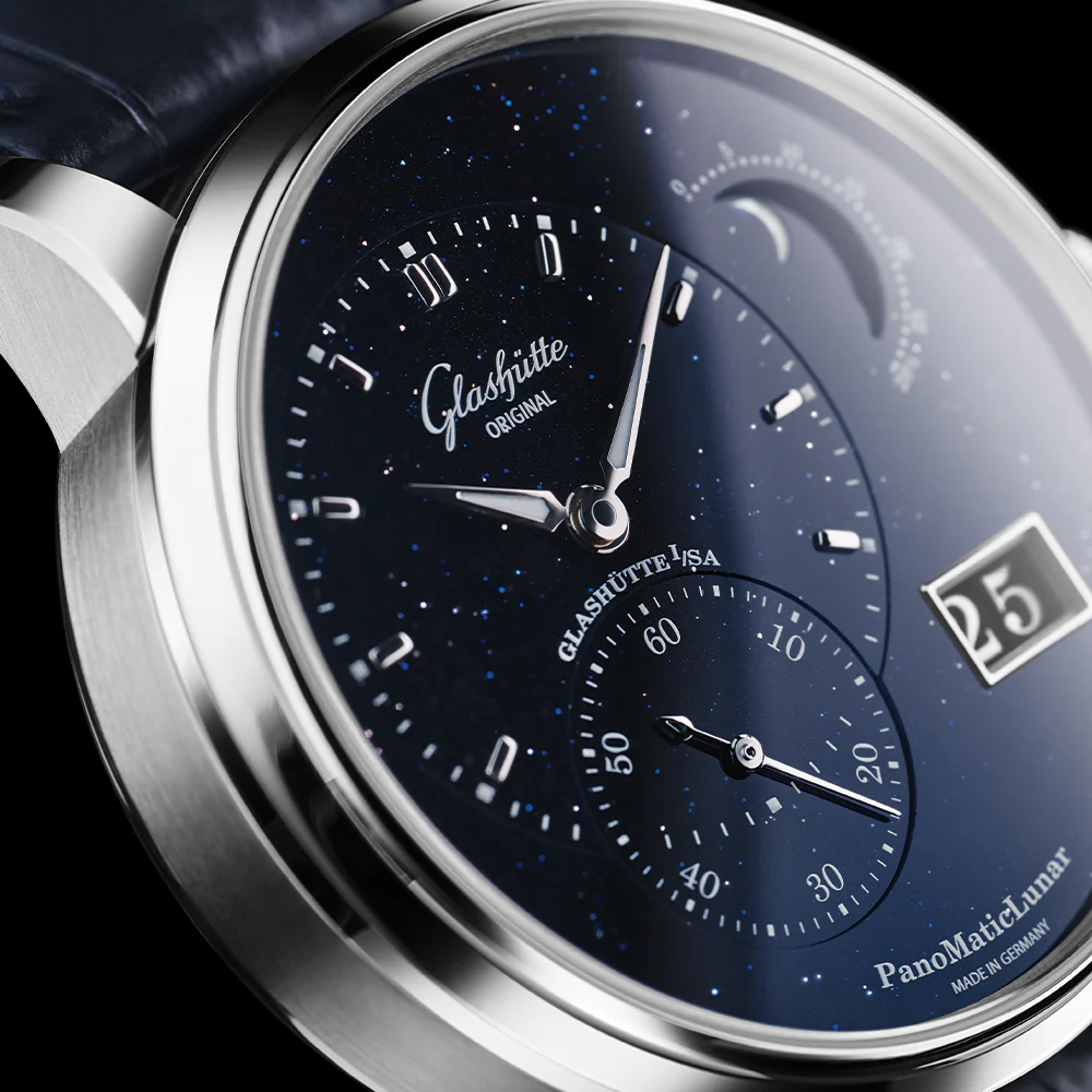PanoMaticLunar Platinum Automatic Limited Edition 40mm - Blue on Leather Strap - Image 6