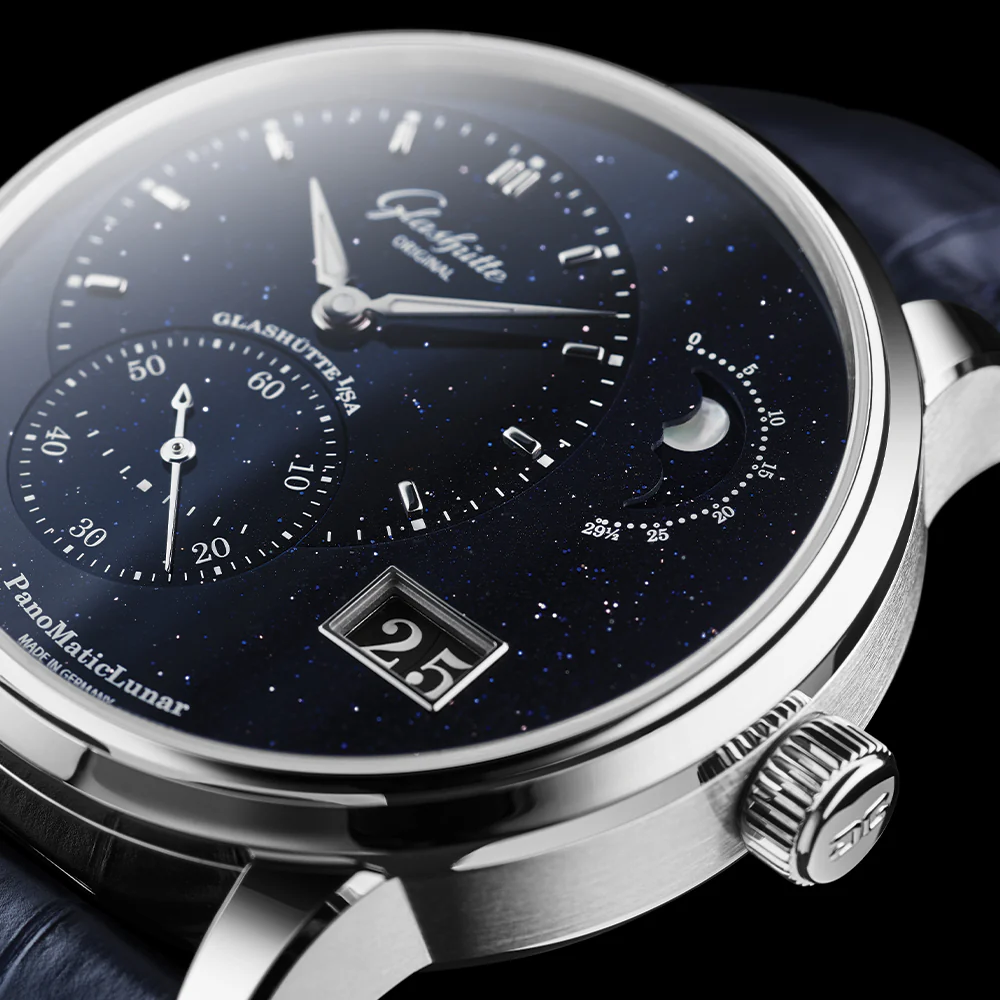 PanoMaticLunar Platinum Automatic Limited Edition 40mm - Blue on Leather Strap - Image 7