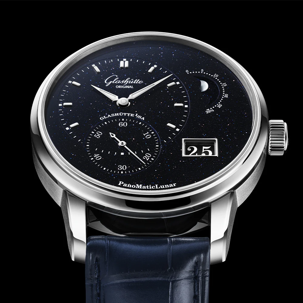 PanoMaticLunar Platinum Automatic Limited Edition 40mm - Blue on Leather Strap - Image 8