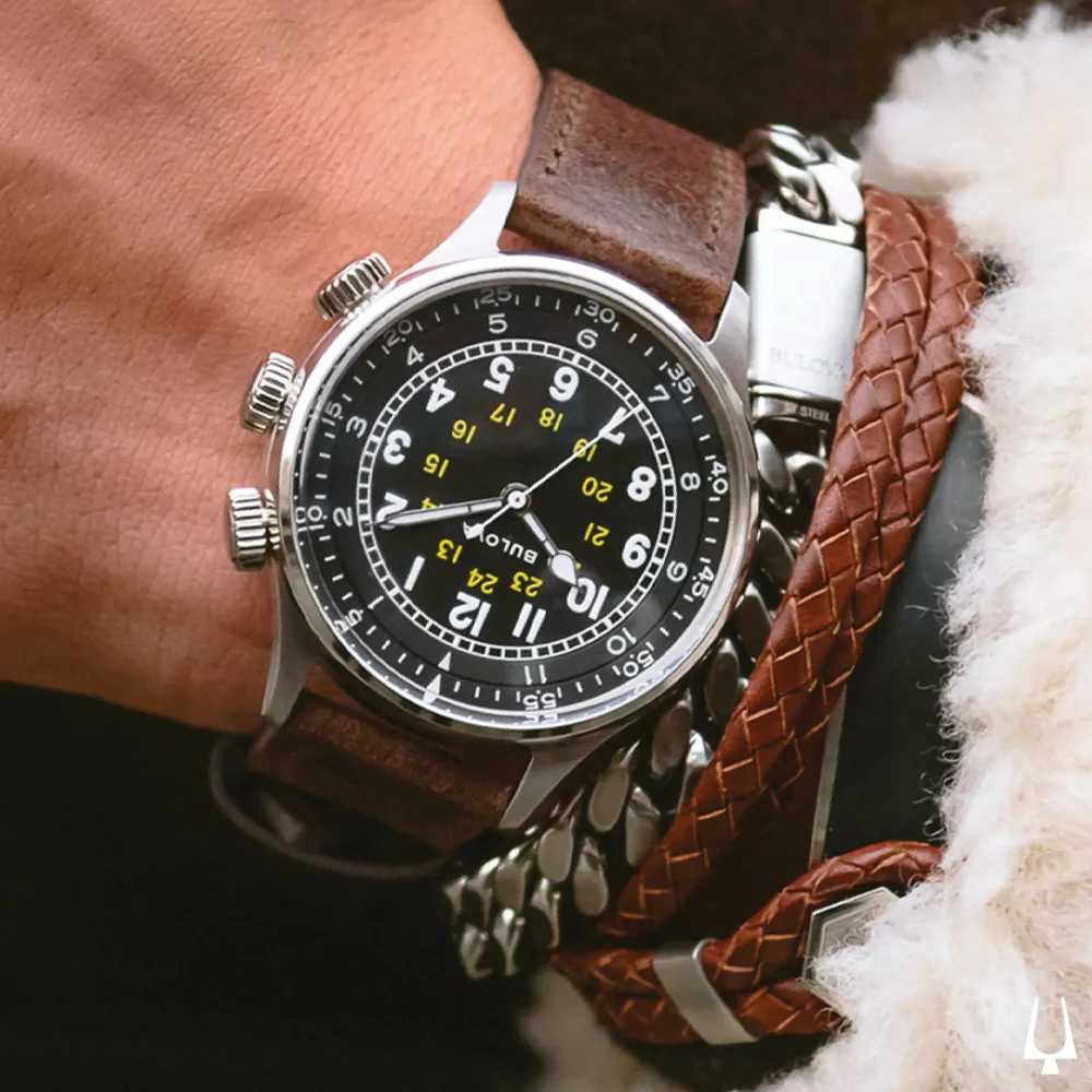 A-15 Pilot Military 42mm - Black on Leather Strap - Image 2