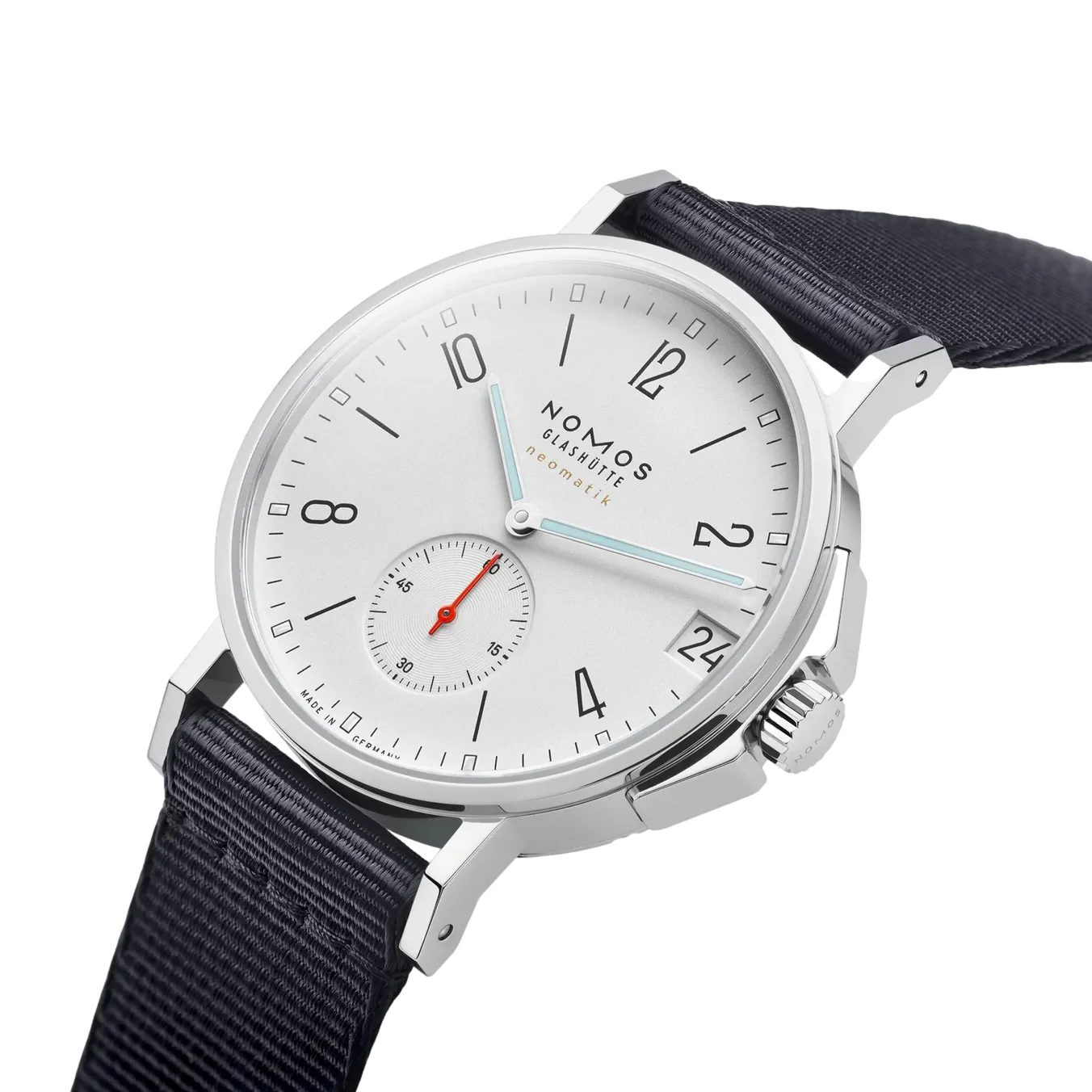 Ahoi Neomatik Sapphire Back 38mm - White Silver-Plated on Fabric Strap - Image 2