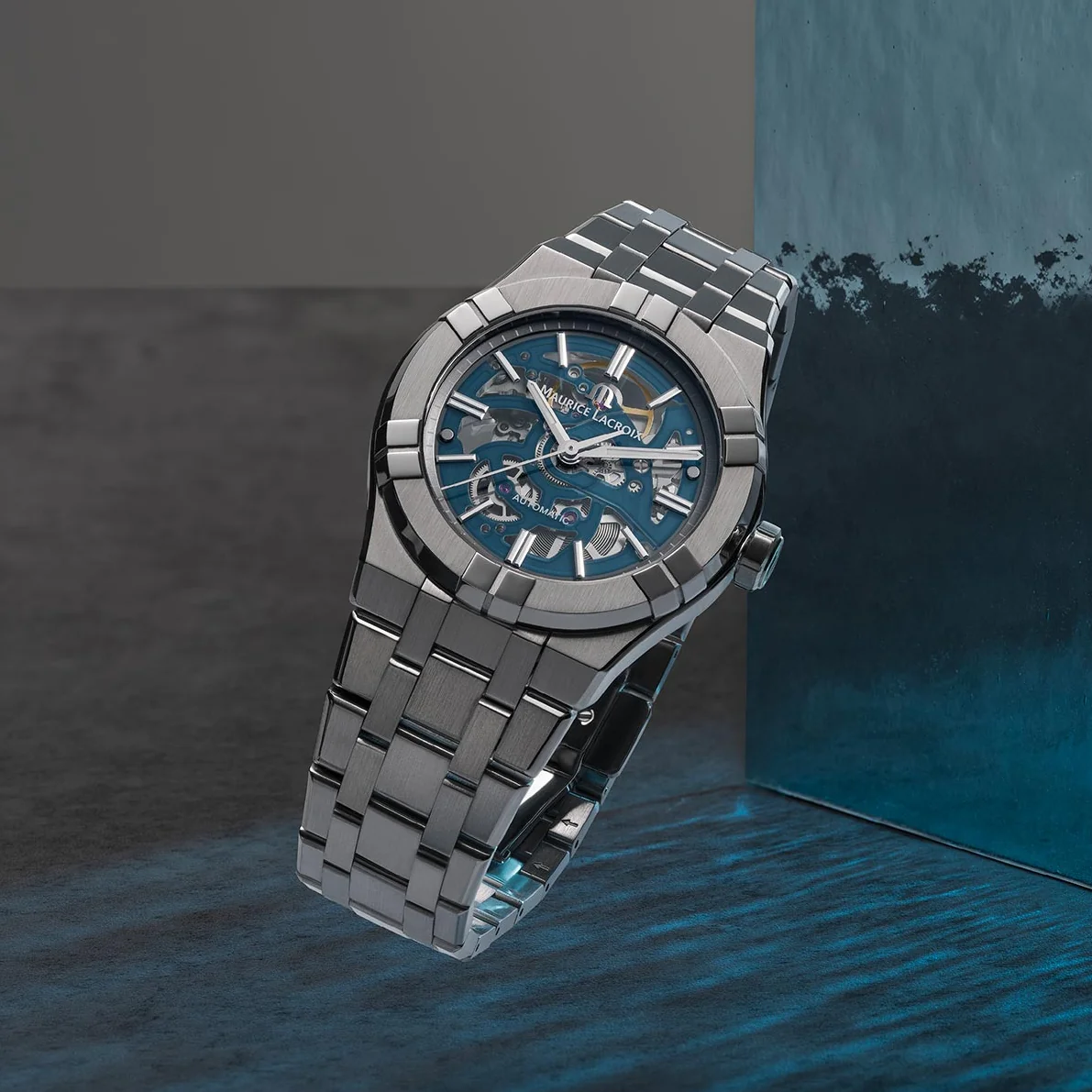 Aikon Automatic Skeleton 39mm - Blue on Bracelet - Image 2