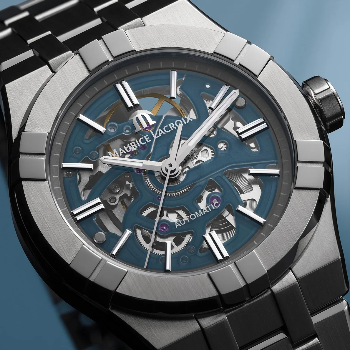 Aikon Automatic Skeleton 39mm - Blue on Bracelet - Image 3