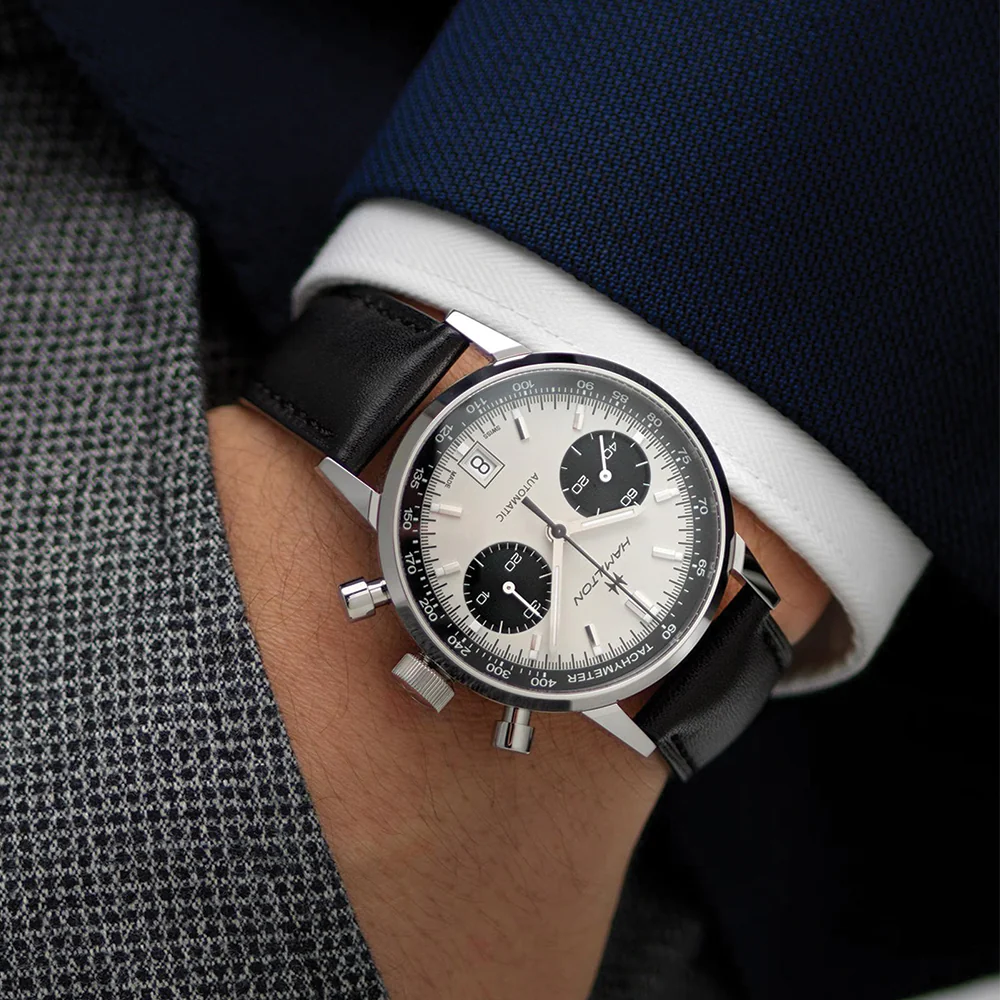 American Classic Intra-Matic Auto Chrono 40mm - White on Leather Strap - Image 3