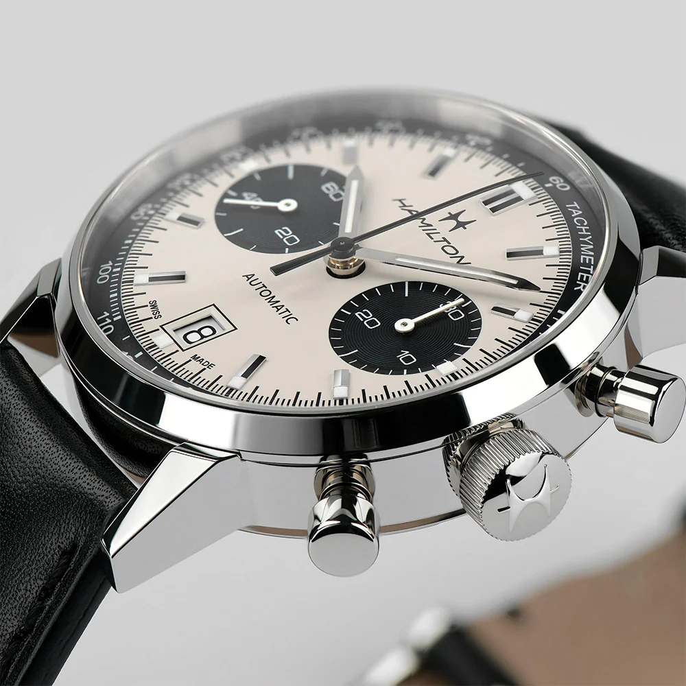 American Classic Intra-Matic Auto Chrono 40mm - White on Leather Strap - Image 5