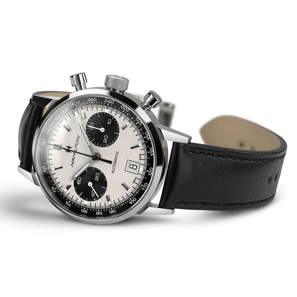 American Classic Intra-Matic Auto Chrono 40mm - White on Leather Strap - Image 6