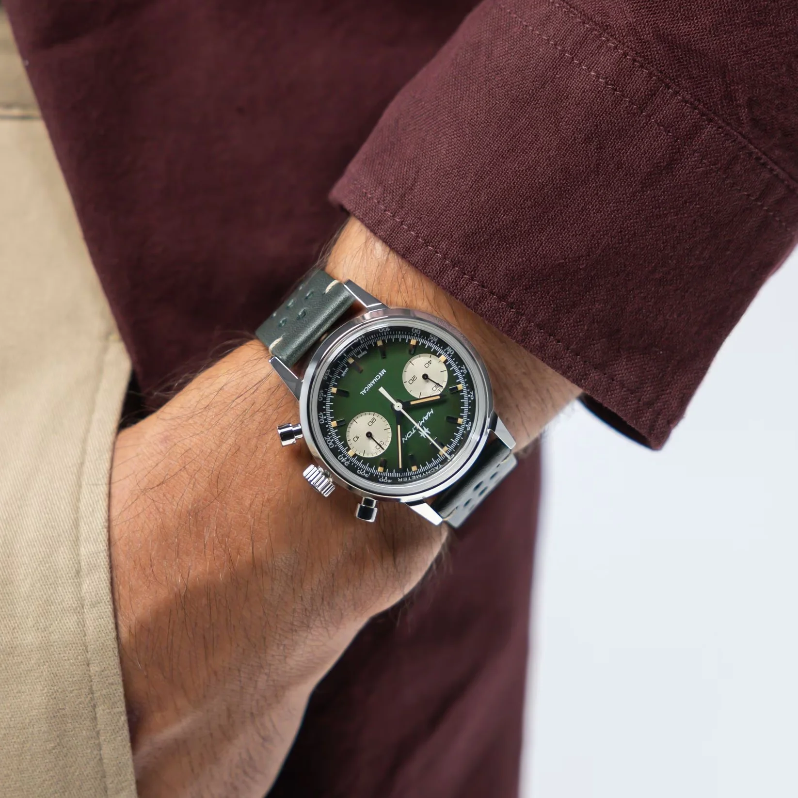American Classic Intra-Matic Chronograph H 40mm - Green on Leather Strap w/ Extra Bracelet - Image 3