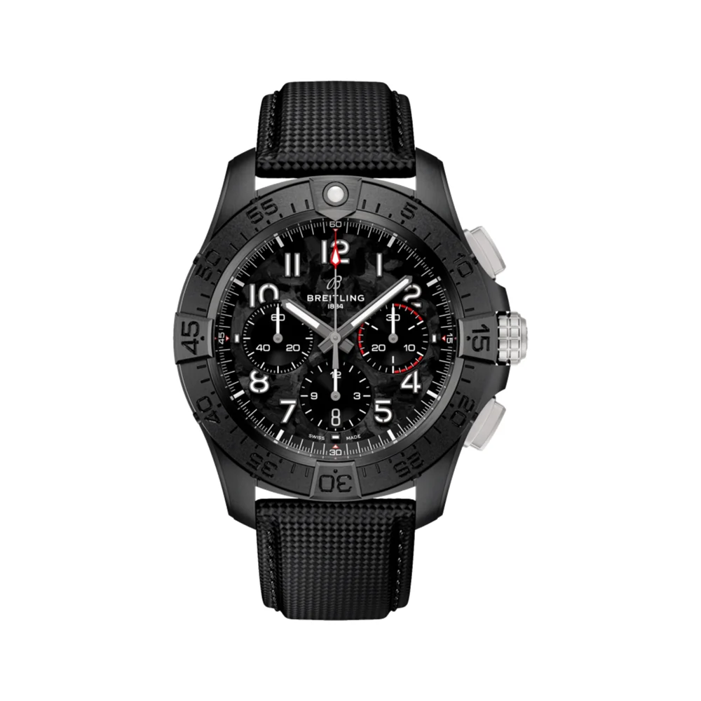 Avenger B01 Chronograph 44mm - Night Mission Black on Leather Strap