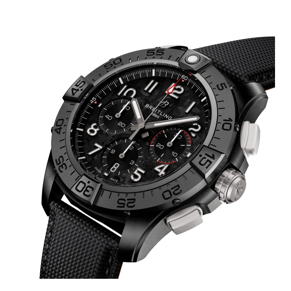 Avenger B01 Chronograph 44mm - Night Mission Black on Leather Strap - Image 2