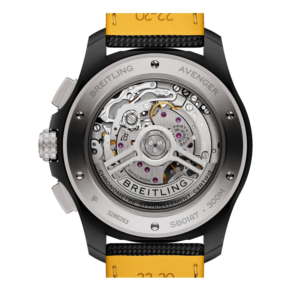 Avenger B01 Chronograph 44mm - Night Mission Black on Leather Strap - Image 4