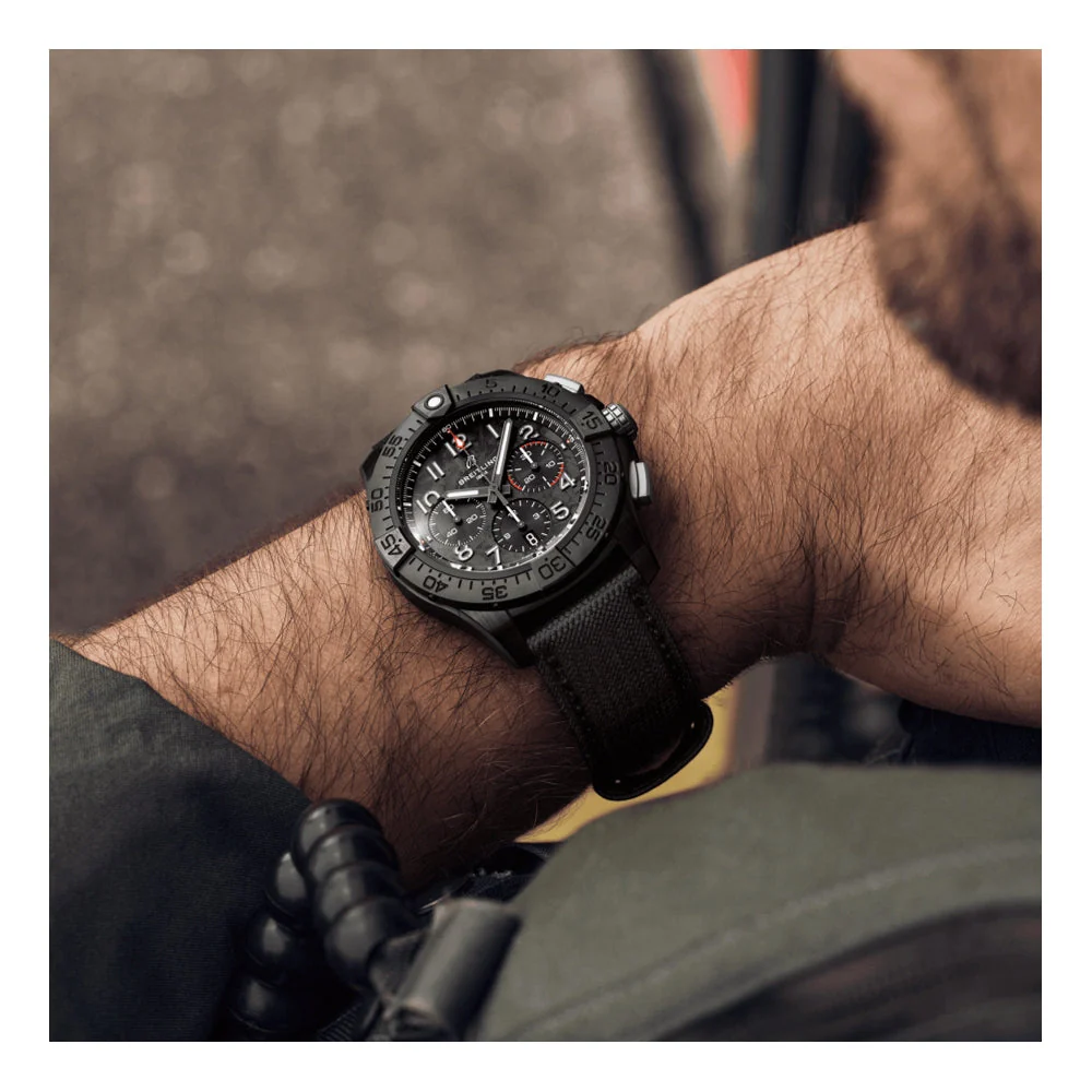 Avenger B01 Chronograph 44mm - Night Mission Black on Leather Strap - Image 5