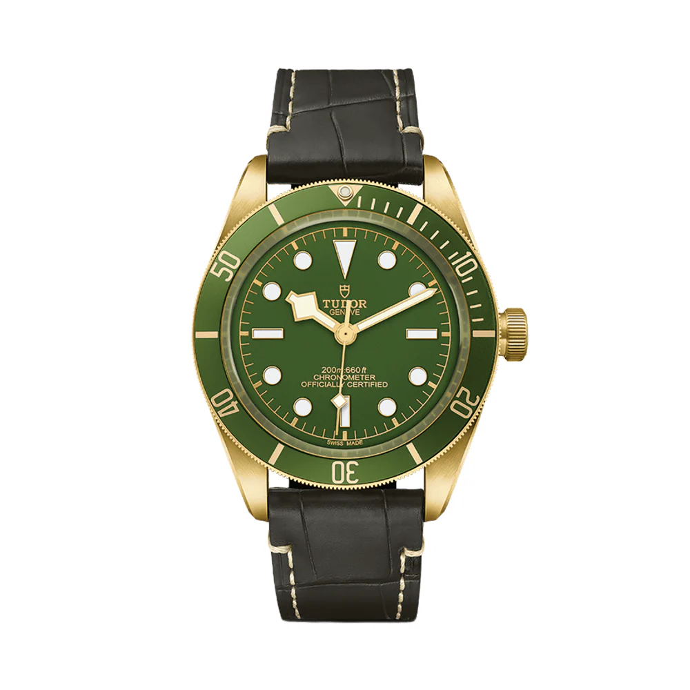Black Bay 58 18K Yellow-Gold 39mm - Green on Leather Strap w/ Extra Fabric Strap