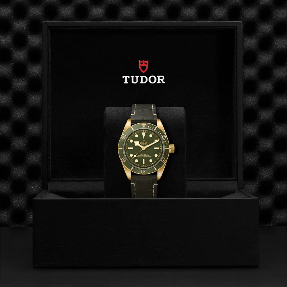 Black Bay 58 18K Yellow-Gold 39mm - Green on Leather Strap w/ Extra Fabric Strap - Image 11