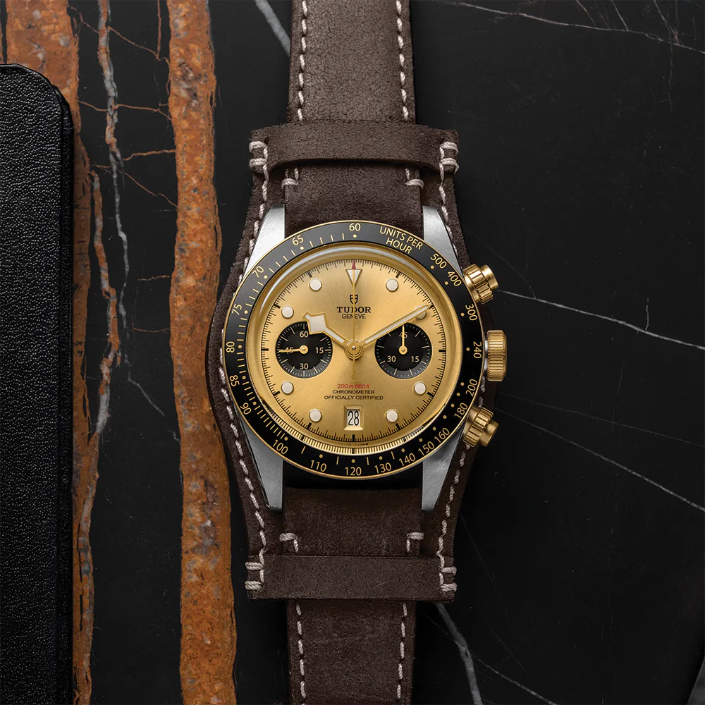 Black Bay Chrono S&G 41mm - Champagne on Brown Leather Strap - Image 3