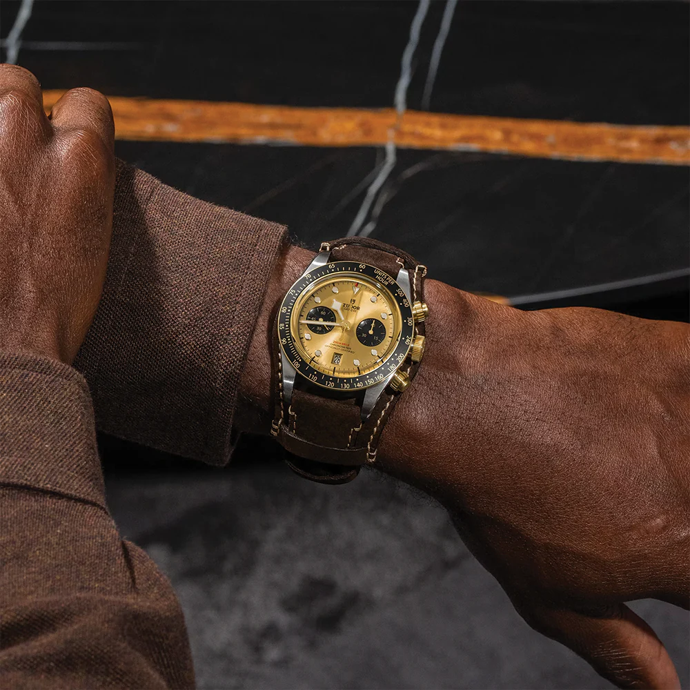 Black Bay Chrono S&G 41mm - Champagne on Brown Leather Strap - Image 4