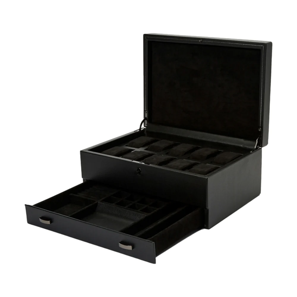British Racing 10 Piece Watch Box with Drawer - Black - Image 2