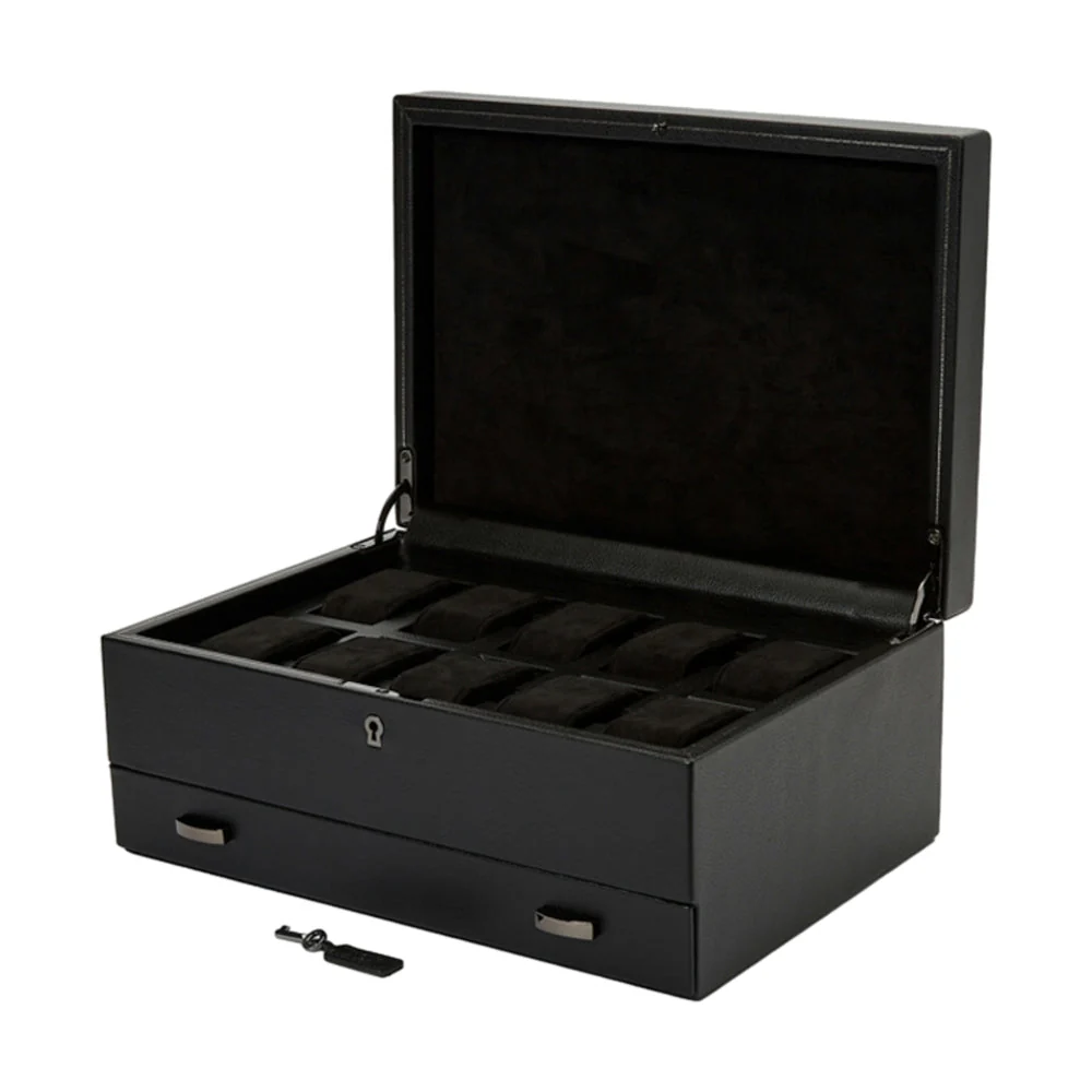 British Racing 10 Piece Watch Box with Drawer - Black - Image 3