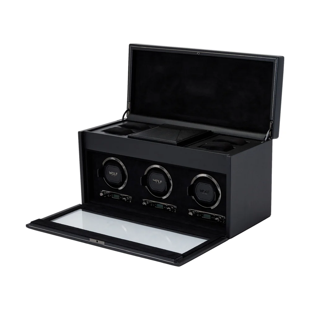 British Racing Triple Watch Winder with Storage - Black - Image 2