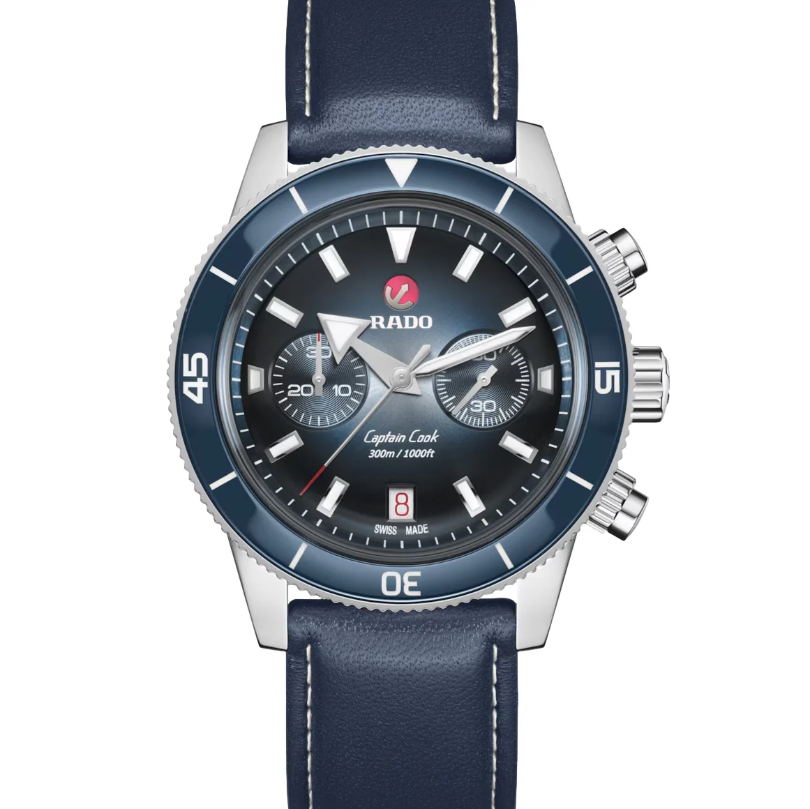 Captain Cook Automatic Chronograph 43mm - Blue on Bracelet w/ Extra Leather and Fabric Straps - Image 3
