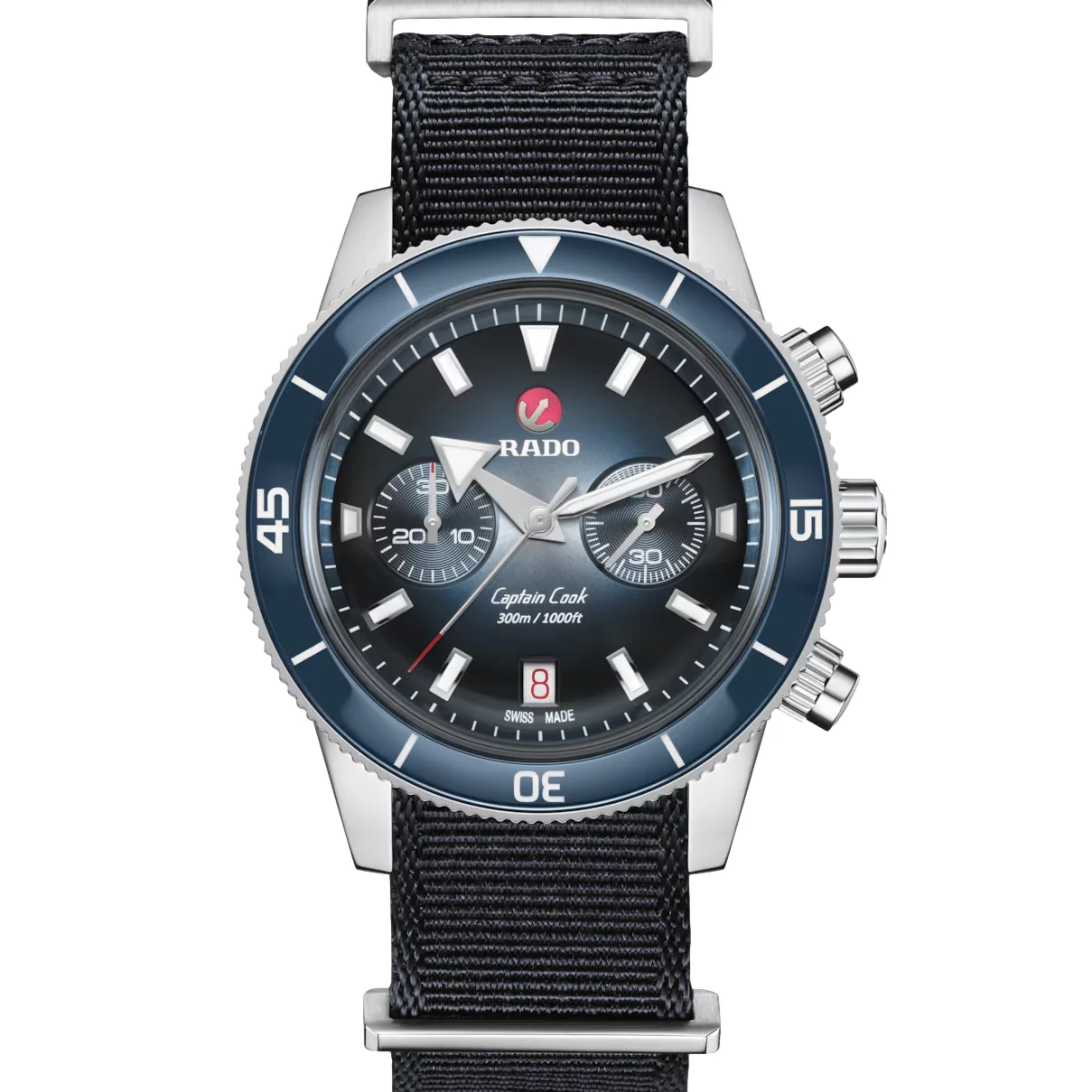 Captain Cook Automatic Chronograph 43mm - Blue on Bracelet w/ Extra Leather and Fabric Straps - Image 4