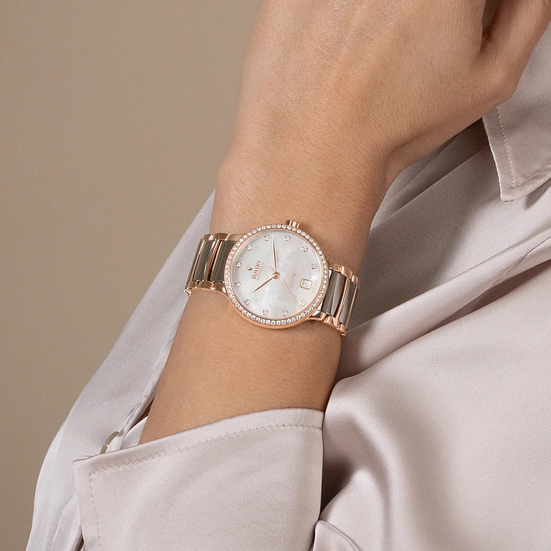 Centrix Automatic Rose Gold PVD 35mm - Silver MOP on Bracelet - Image 2