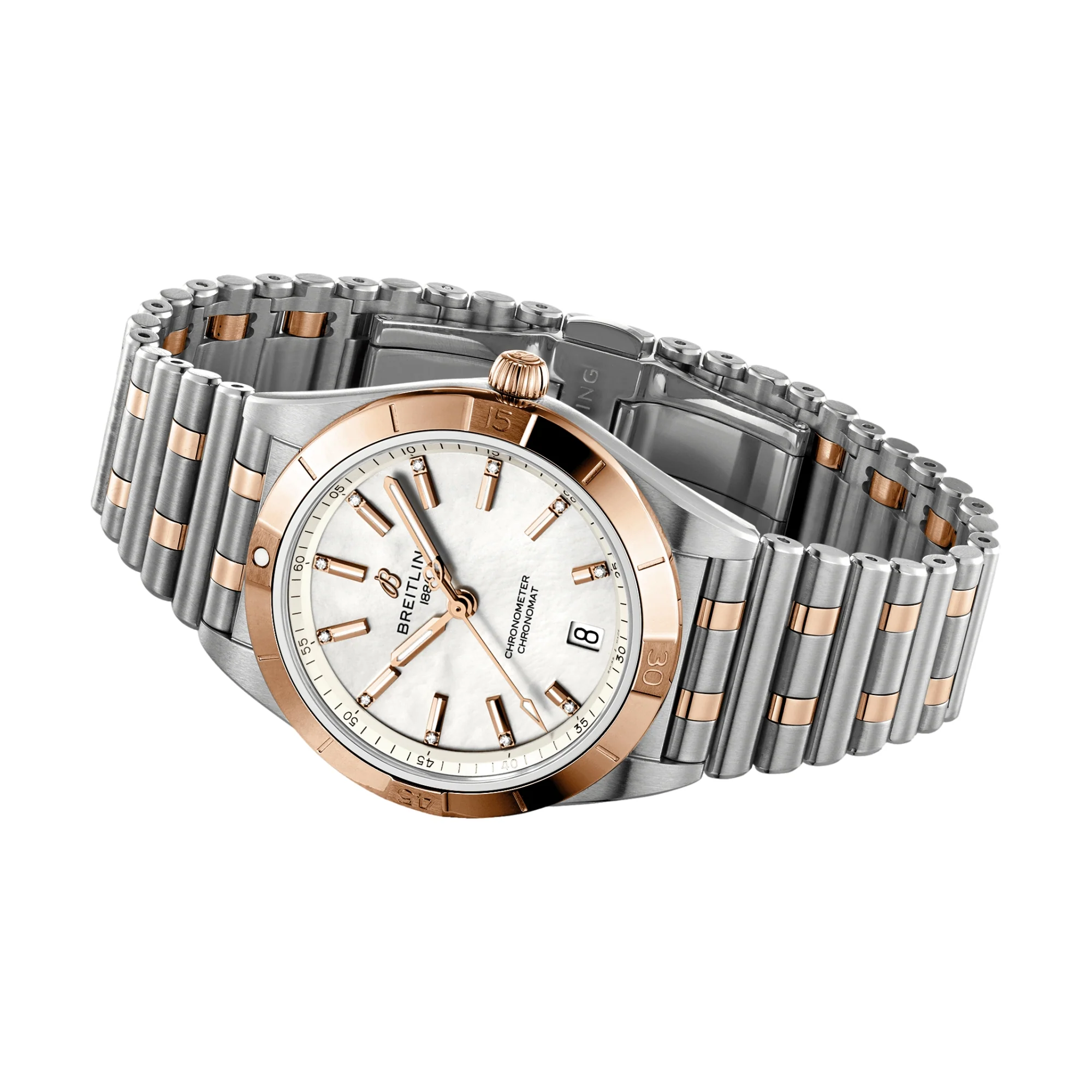 Chronomat Automatic Steel & 18k Red Gold 36mm - Mother-of-Pearl with Diamonds on Bracelet - Image 3