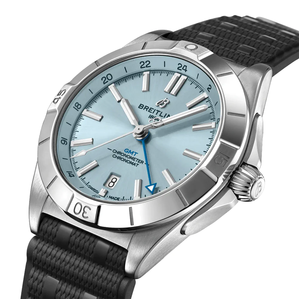 Chronomat Automatic GMT Steel and Platinum 40mm - Blue on Rubber Strap - Image 2