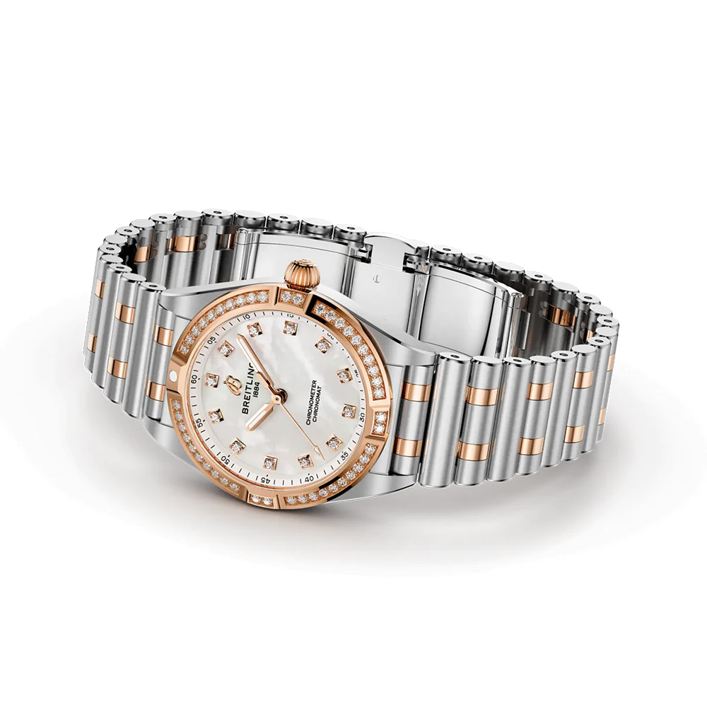 Chronomat Red Gold Two-Tone 28mm - White Mother-of-Pearl w/ Diamonds on Bracelet - Image 4