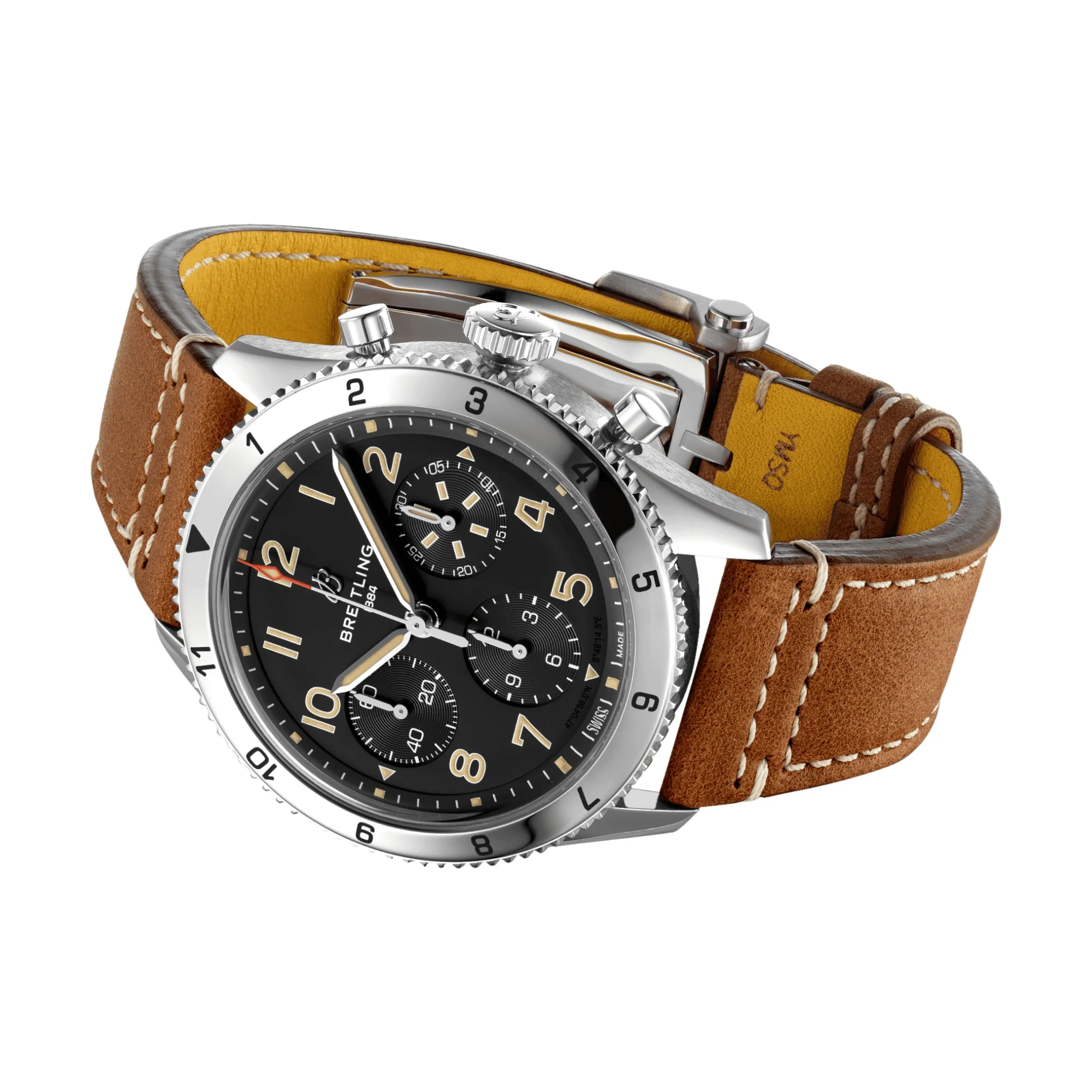 Classic AVI Chronograph 42mm P-51 Mustang - Black on Leather Strap - Image 3