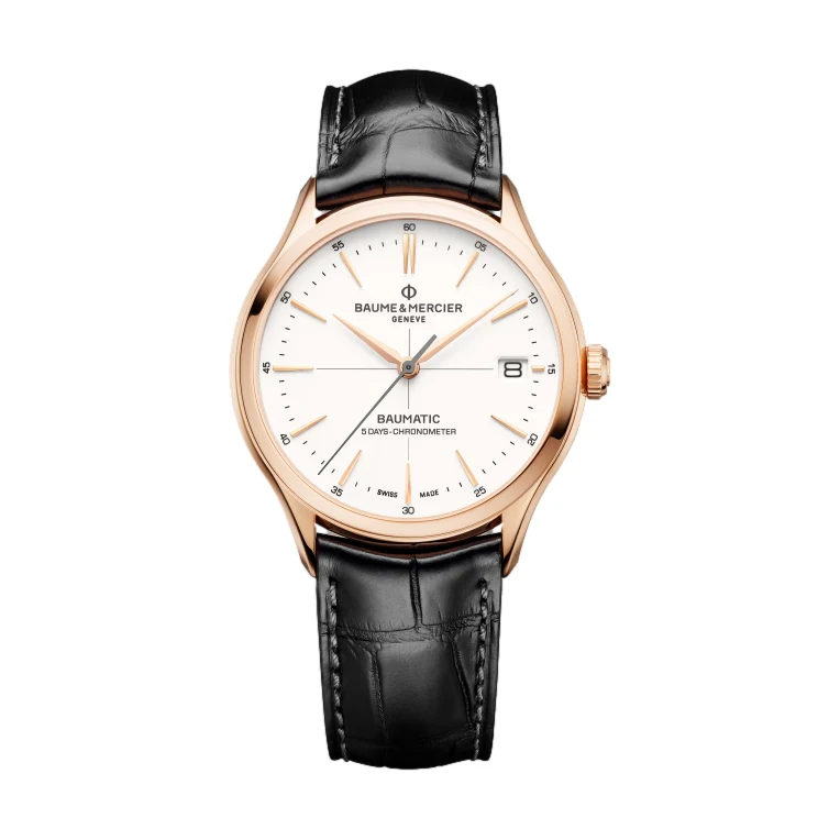 Clifton 10469 Baumatic COSC 18K Pink Gold 39mm - Blanc on Leather Strap