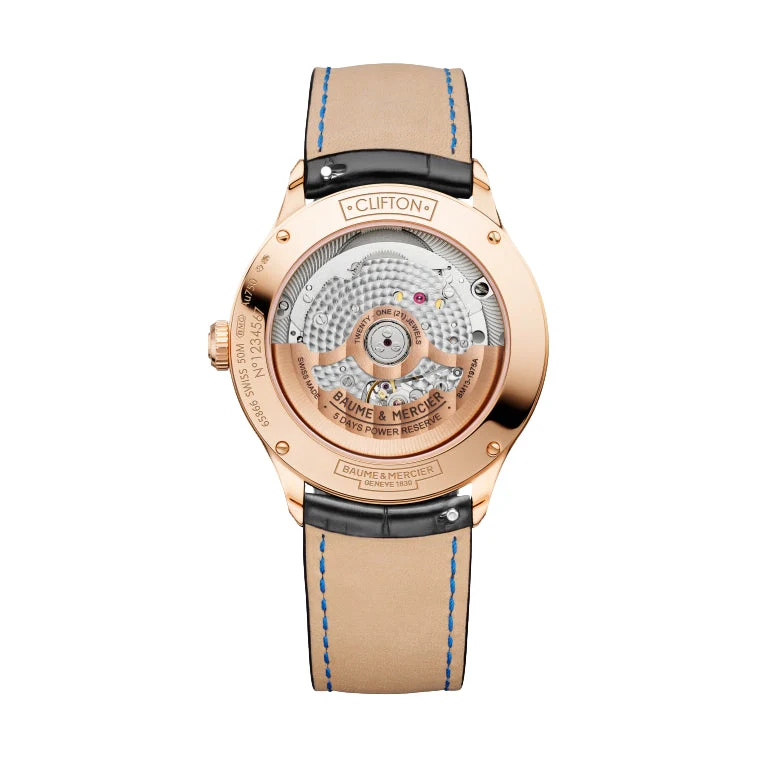 Clifton 10469 Baumatic COSC 18K Pink Gold 39mm - Blanc on Leather Strap - Image 2