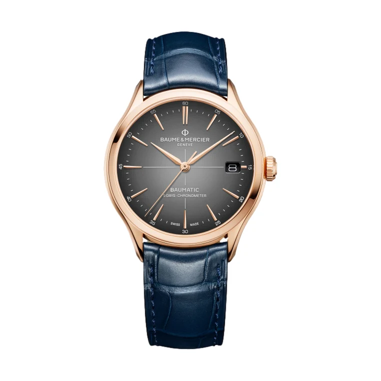 Clifton 10584 Baumatic COSC 18K Pink Gold 39mm - Blue on Leather Strap