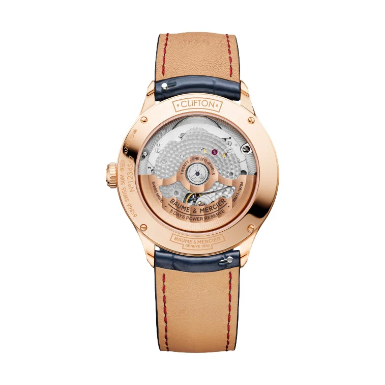 Clifton 10584 Baumatic COSC 18K Pink Gold 39mm - Blue on Leather Strap - Image 2