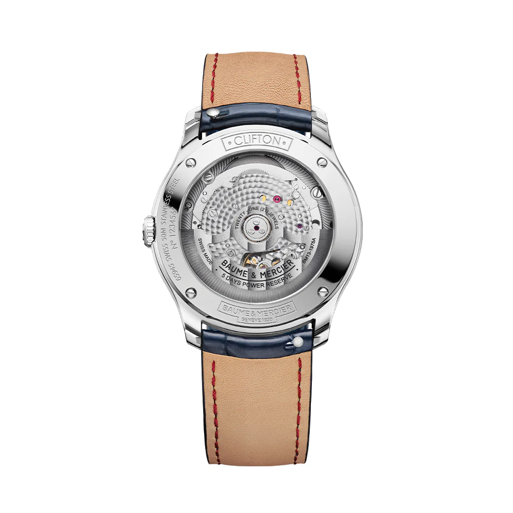 Clifton Round Baumatic 39mm - Blue on Leather Strap - Image 3