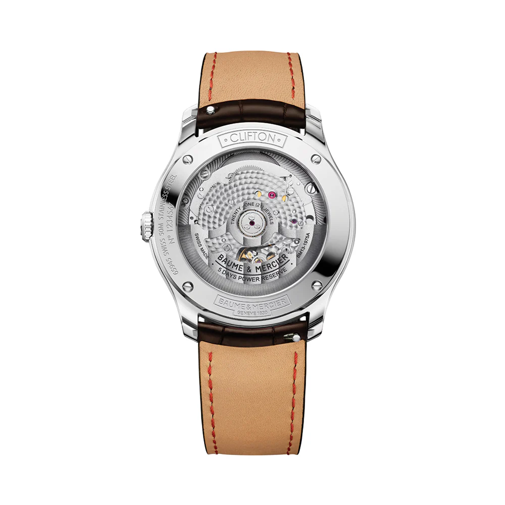 Clifton Round Baumatic 39mm - White on Leather Strap - Image 3