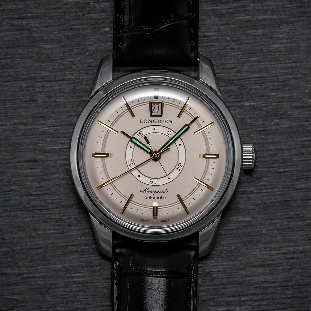 Conquest Heritage Central Power Reserve 38 mm - Champagne on Leather Strap - Image 4