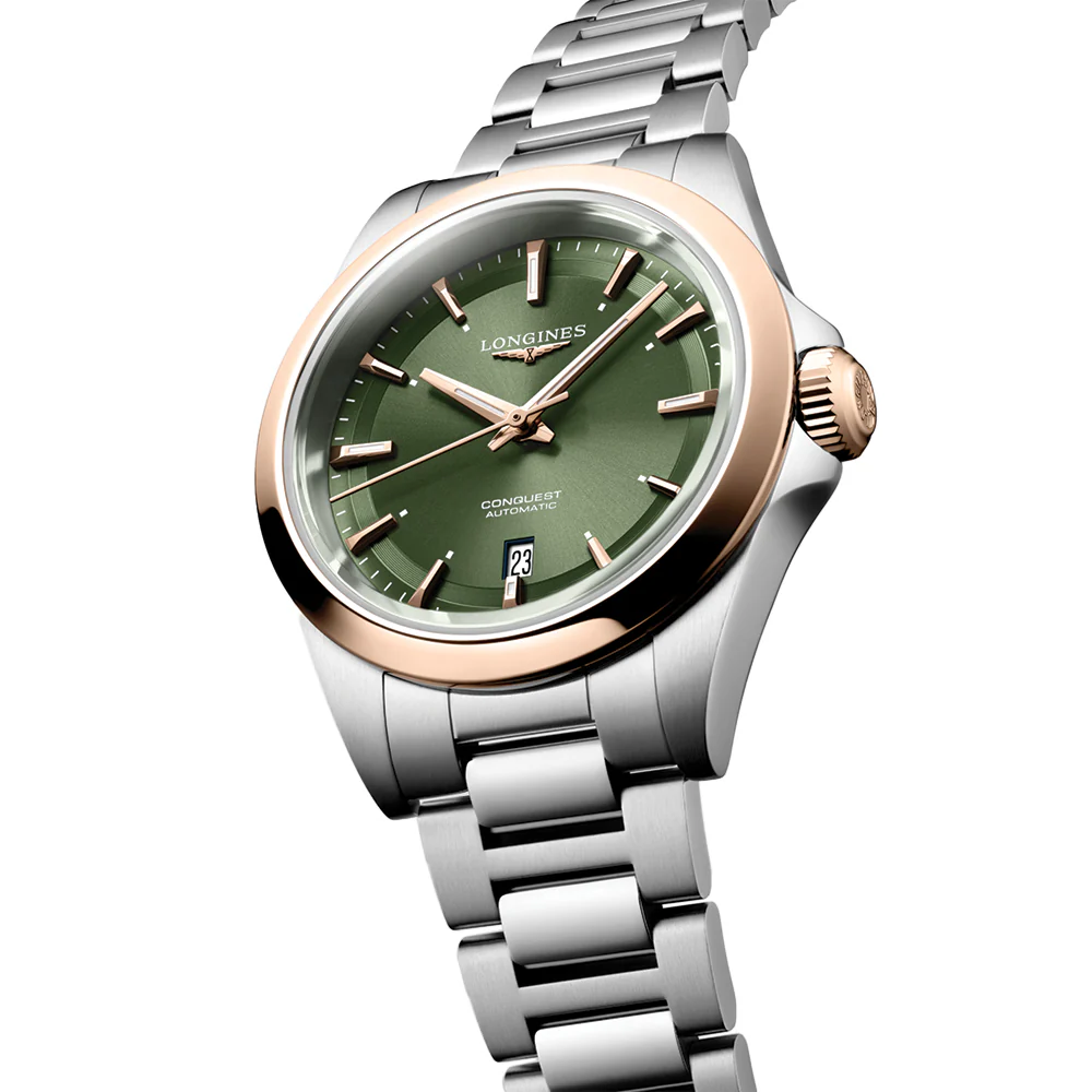 Conquest Pink Gold Bezel 30mm - Green on Bracelet - Image 2