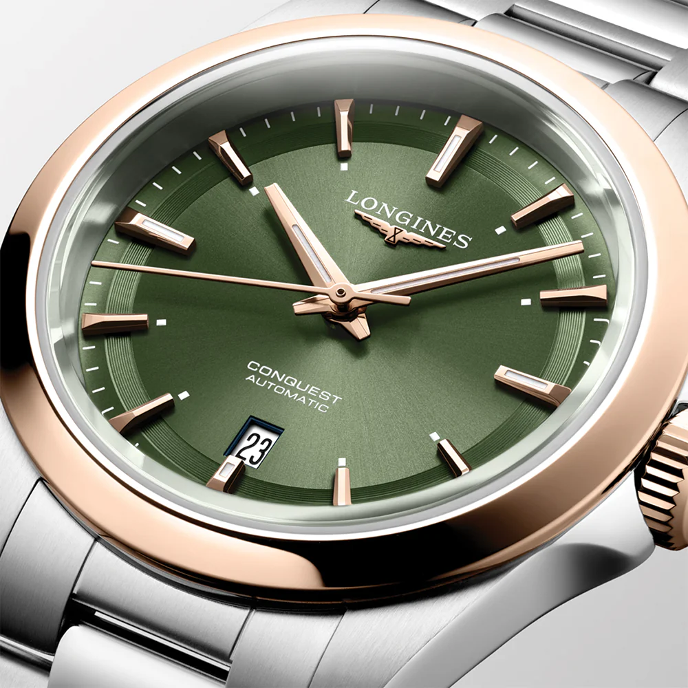 Conquest Pink Gold Bezel 30mm - Green on Bracelet - Image 3