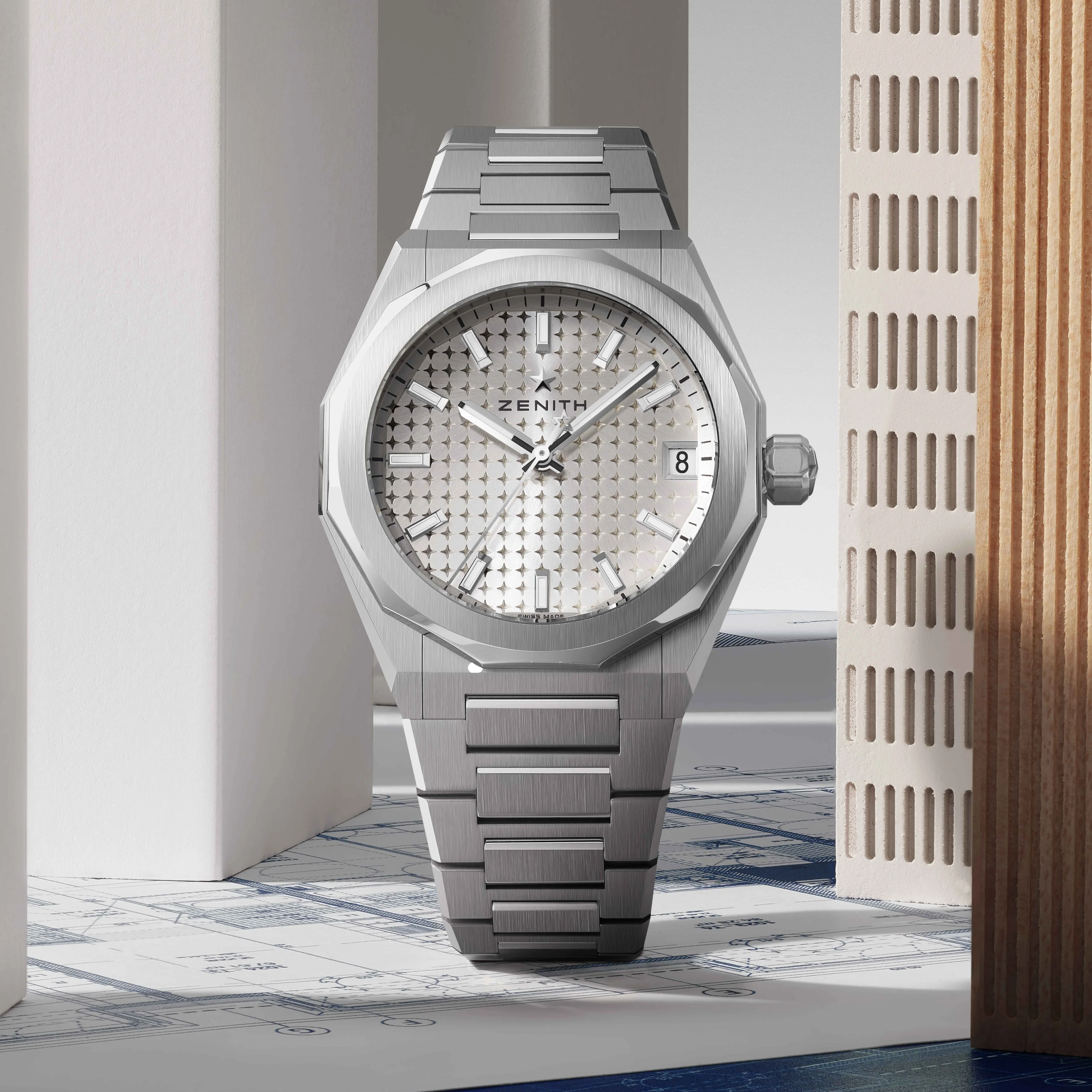 Defy Skyline 36mm - White-Toned on Bracelet w/ Extra Rubber Strap - Image 2