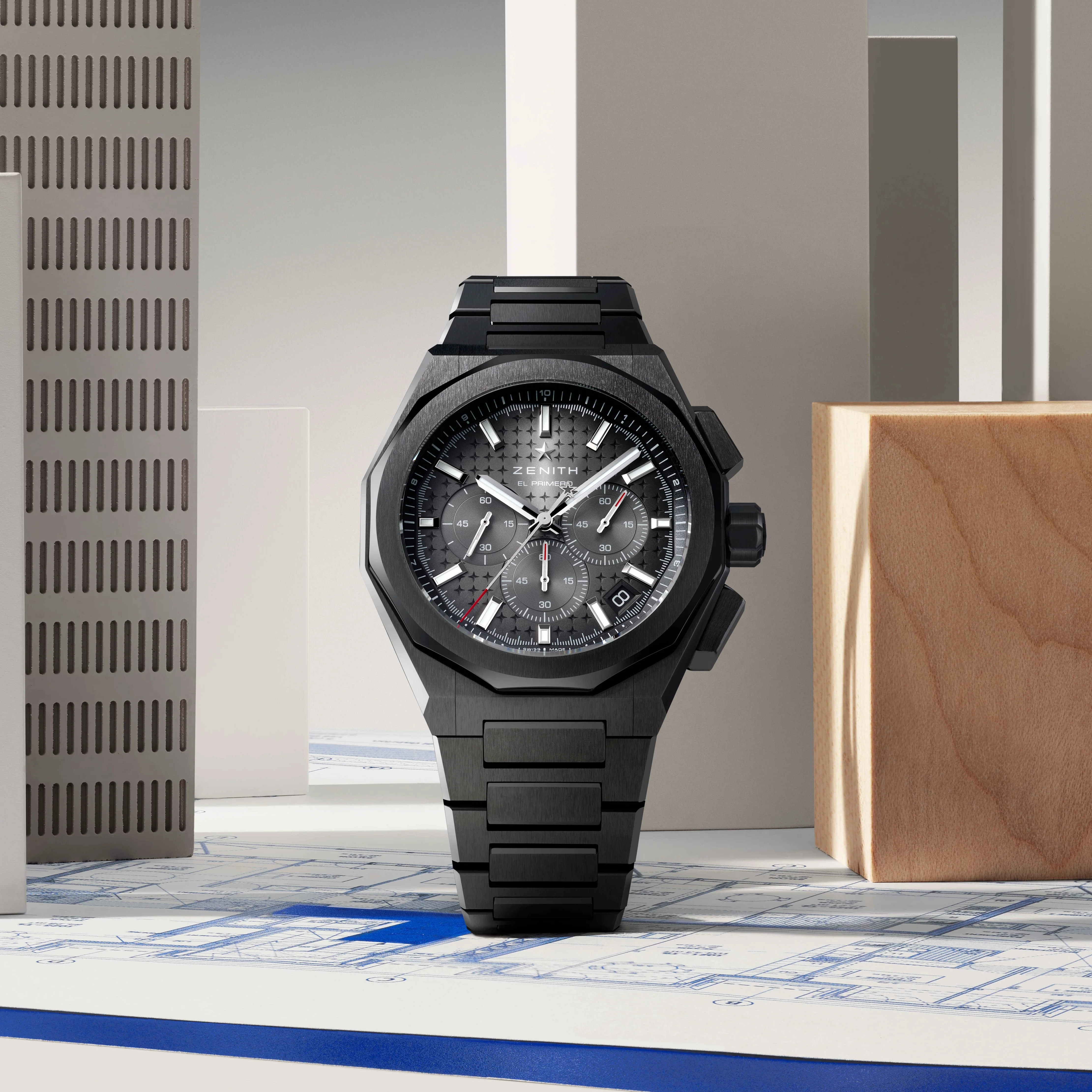 Defy Skyline Chronograph Ceramic 42mm - Black-Toned on Bracelet w/ Extra Rubber Strap - Image 2