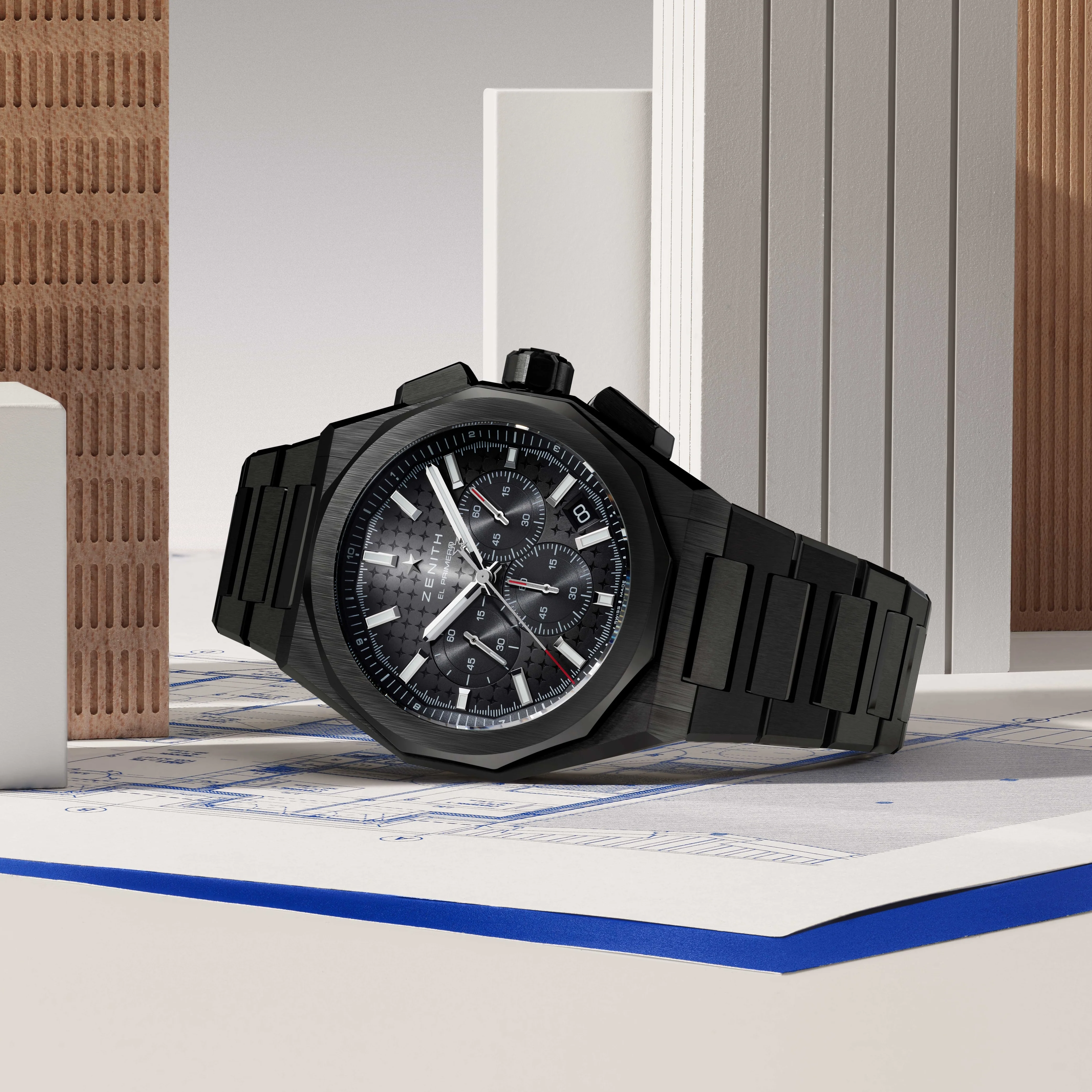 Defy Skyline Chronograph Ceramic 42mm - Black-Toned on Bracelet w/ Extra Rubber Strap - Image 4