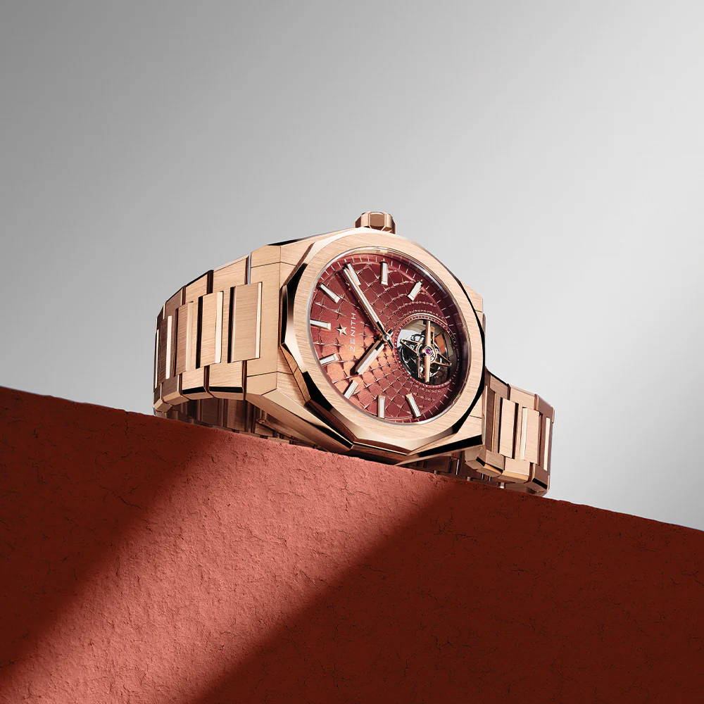 Defy Skyline El Primero Tourbillon Rose Gold 41mm - Red on Bracelet w/ Extra Rubber Strap - Image 2