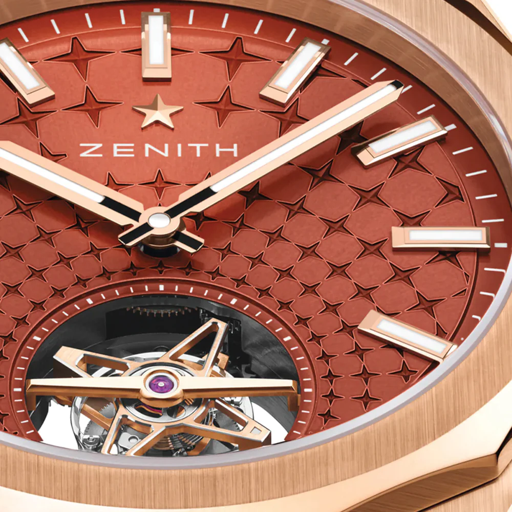 Defy Skyline El Primero Tourbillon Rose Gold 41mm - Red on Bracelet w/ Extra Rubber Strap - Image 3
