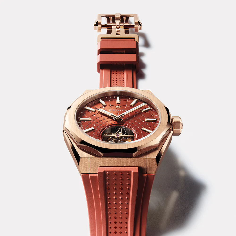 Defy Skyline El Primero Tourbillon Rose Gold 41mm - Red on Bracelet w/ Extra Rubber Strap - Image 6