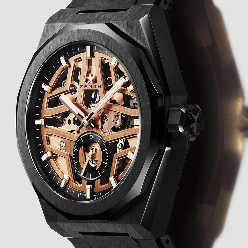 Defy Skyline Skeleton Ceramic 41mm - Gold-Toned on Bracelet w/ Extra Rubber Strap - Image 5